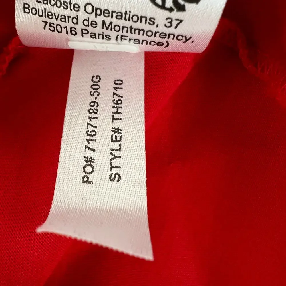 LACOSTE Red Pima Cotton V-Neckline Short Sleeve Embroidered Logo T-Shirt Size M